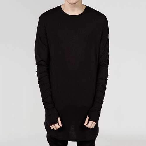 Mens Fashion Basics Long Style Solid Color T-shirt Brief Cotton Long Sleeve Round Neck Top Tee