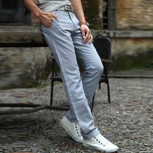 Mens Spring Summer Thin Breathable Flax Solid Color Casual Soft Long Pants