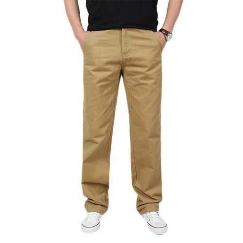 Mens Spring Fall Cotton Cargo Pants Regular Fit Solid Color Casual Business Trouser