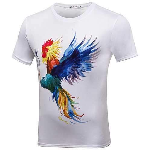 Mens Fashion 3D Printed Short Sleeve Rooster O-Neck Cotton Casual T-Shirt