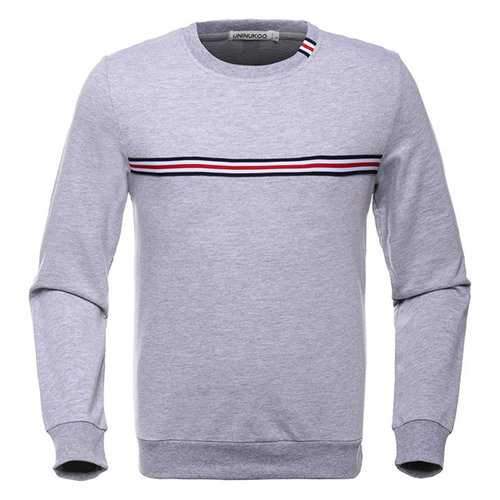 Mens Striped Pattern Round Neck Long Sleeve Casual Cotton Sweatshirt