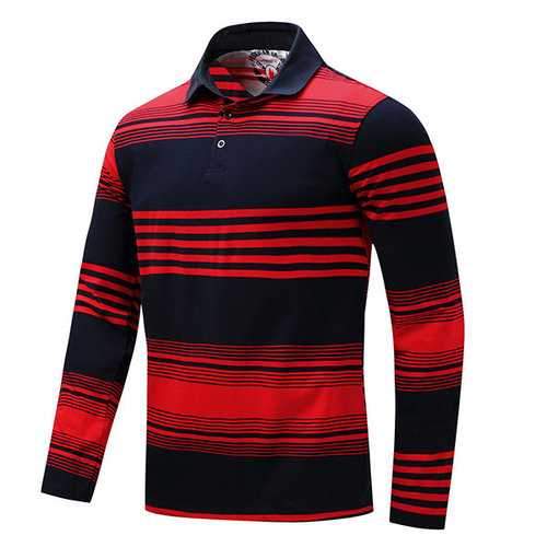 Mens Fashion Stripe Color Cotton Casual Golf Shirt