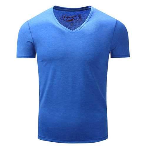 Mens Summer Brief Style Solid Color Basic Tops V-neck Short Sleeve Casual Cotton T-shirt