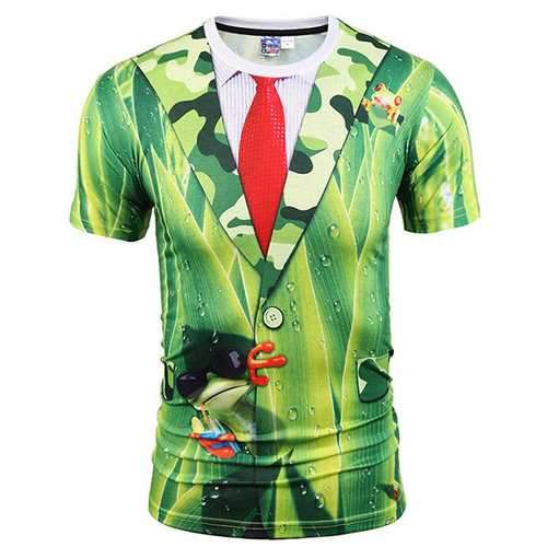 Mens Creative 3D Printed Funny Party Tops Sexy Fake two pieces T-shirt