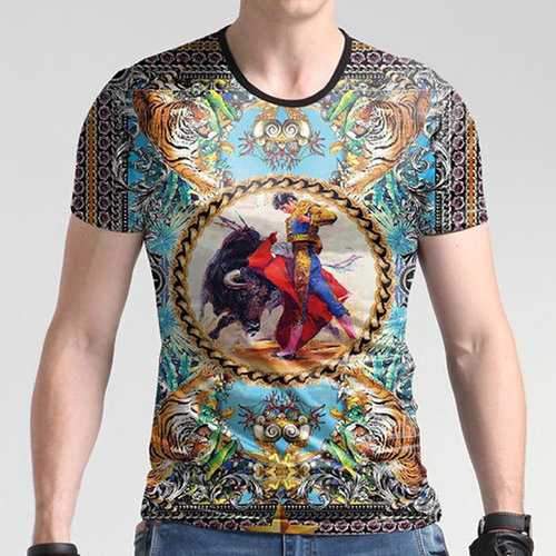 Mens 3D Printed Multi-color Casual T-shirt