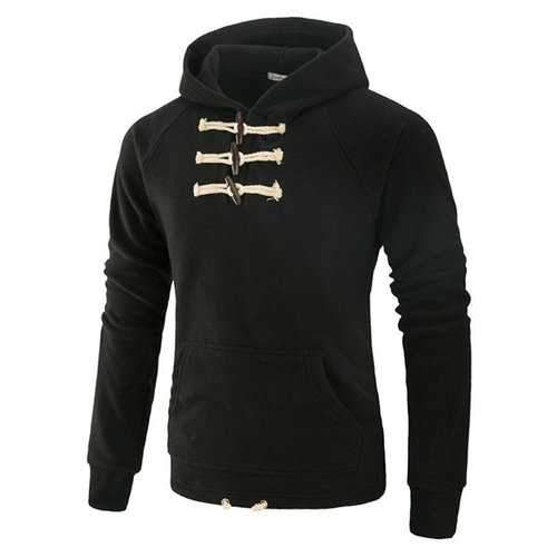 Fashion Horns Cotton Solid Color Long Sleeve Casual Hooded for Men