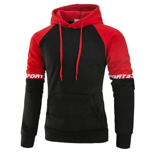 Mens Sport Hoodies Hit Color Front Big Pocket Casual Cotton Hooded Tops