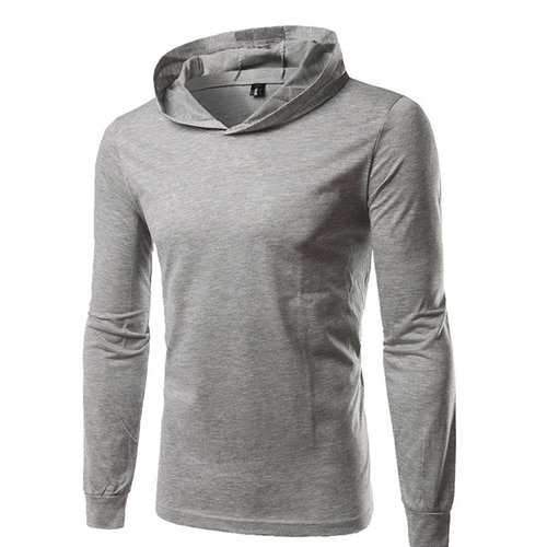 Mens Brief Style Solid Color Hoodie Long Sleeve Casual Cotton T-shirt