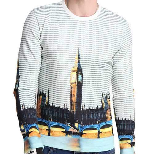 Mens Digital Printing Hoodies O-neck Collar Long Sleeve Slim Fit Casual T-Shirts