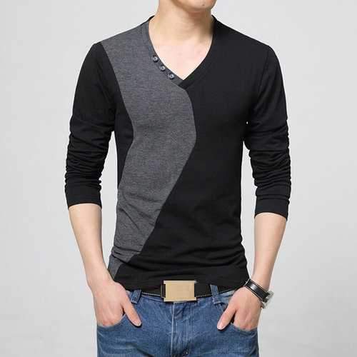 Mens Cotton Oversize V-Neck Slim Fit T-Shirt