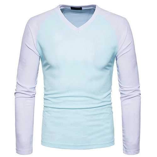 Mens Fall Winter Patchwork Hit color Casual T-shirt