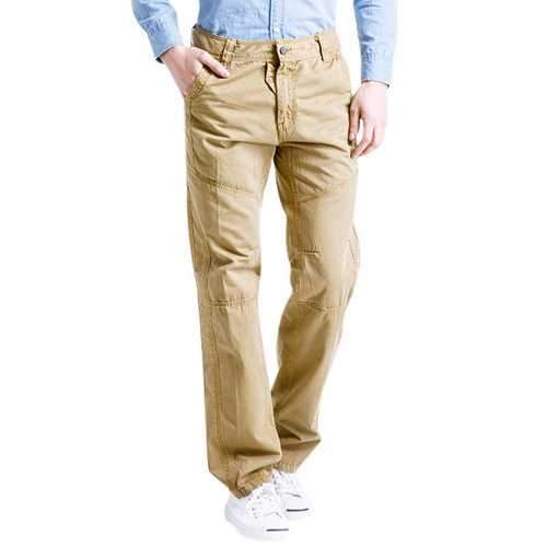 Mens Cotton Solid Color Zippered Casual Pants