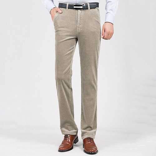 Mens Thick Warm Corduroy Casual Business Straight Pants
