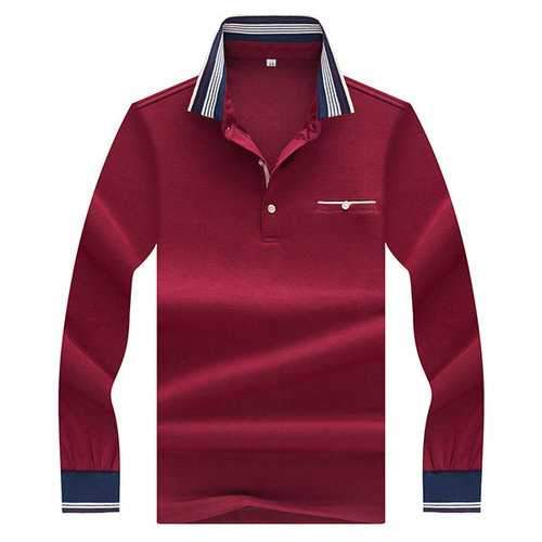 Mens Patchwork Button Solid Color Golf Shirt