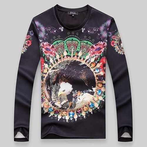 Mens Slim Fit Eagle Printing Long Sleeve O-Neck Sweatshirt