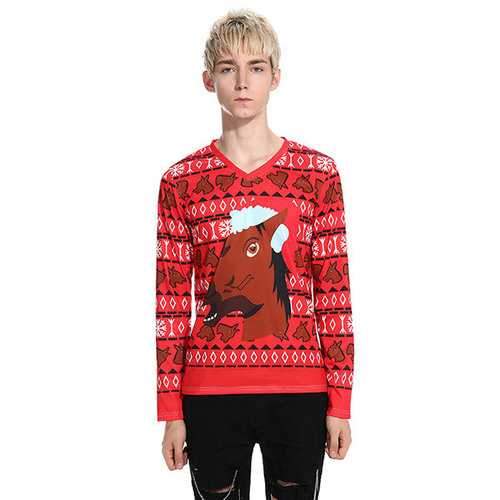 Mens Fashionable Abstract Printing Long Sleeve T-Shirt