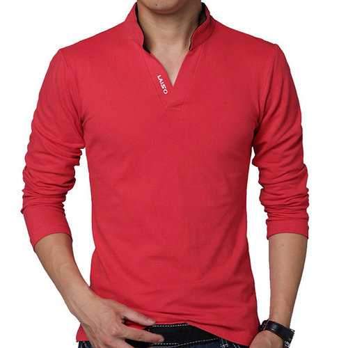 HOT SALE Mens Fashion V-neck Collar Solid Casual T-shirt