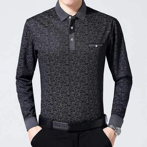 Mens Fashion Turn-down Collar Long Sleeve Golf Shirt