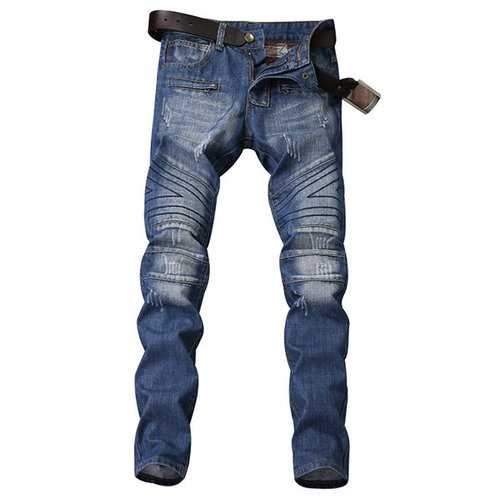 Biker Elastic Stone Washed Ripped Jeans