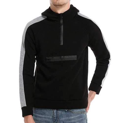 Mens Zipper Decoration Hit Color Hoodies