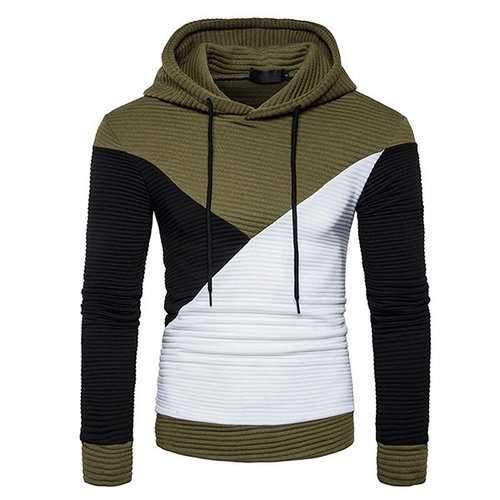 Mens Fashion Constrast Color Pullover Hoodie