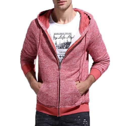 Mens Cotton Zip Up Sport Hooded Tops