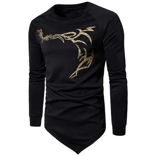 Mens Irregular Hem Design Print Casual T-shirt