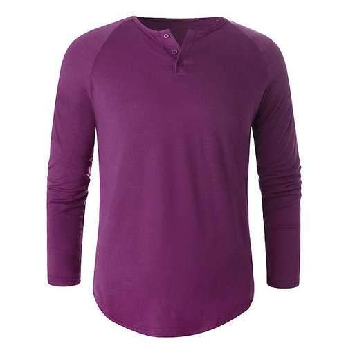 Mens Button Decoration Solid Color T shirts