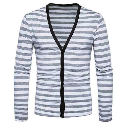 Striped Casual T shirt Single Breasted Cardigans