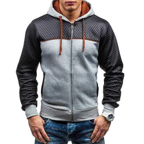 PU Leather Patchwork Casual Hoodies
