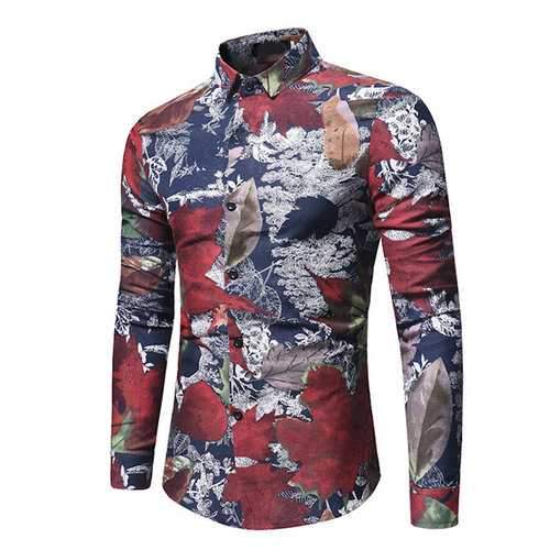 Men Leaves Printing Shirt