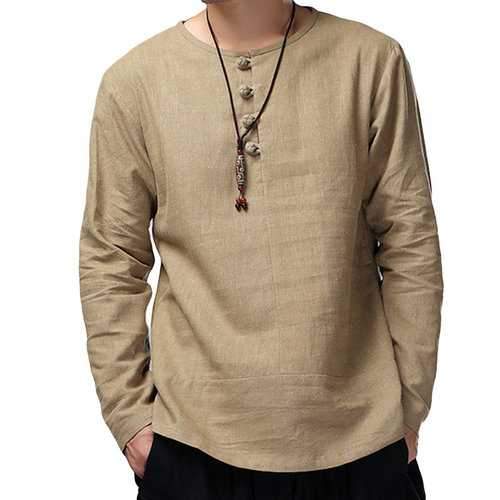 Chinese Style Cotton Linen T Shirt