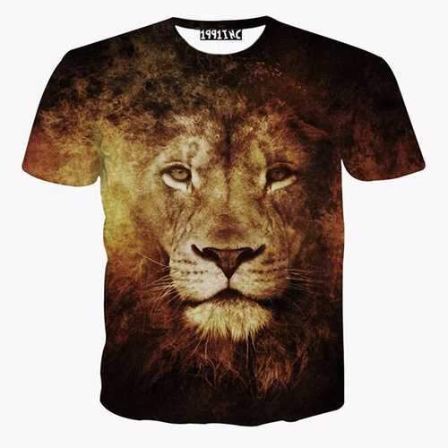 3D Lion Printed Funny T Shirts