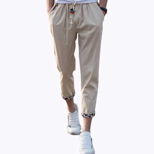 Cotton Linen Elastic Waist Casual Pants
