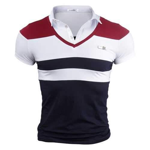 Slim Fit Fake Two Pieces Striped Stylish Casual Golf Shirt