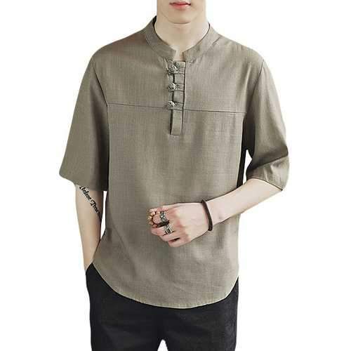 Plus Size Linen Casual Buttons T Shirts