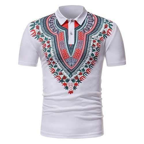African Style Printed Casual Golf Shirt