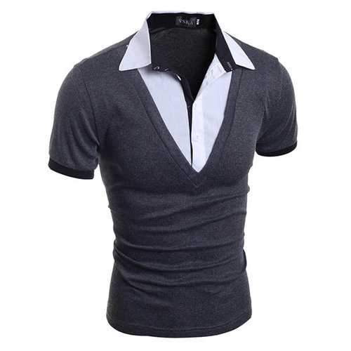 Fake Two Pieces Patchwork Golf Shirt