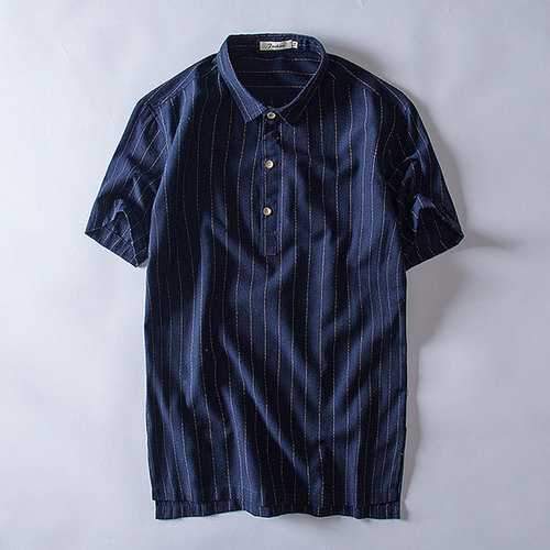 Cotton Linen Striped Printed Golf Shirt