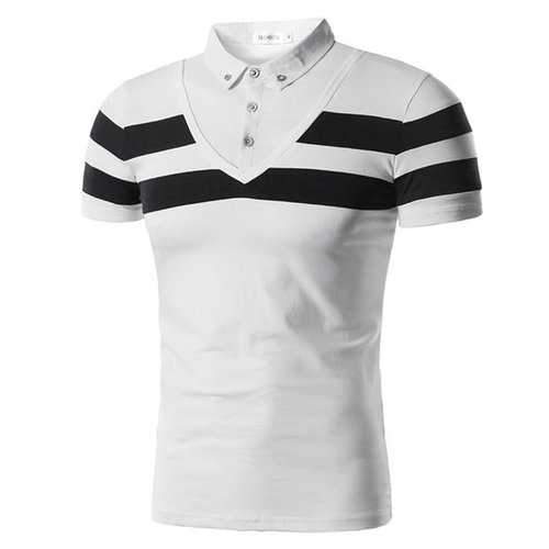 Fake Two Pieces Striped Printed Golf Shirt