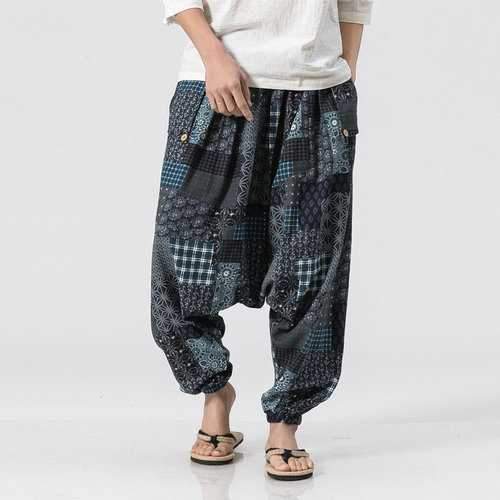 Folk-custom Style Printed Baggy Wide Leg Pants