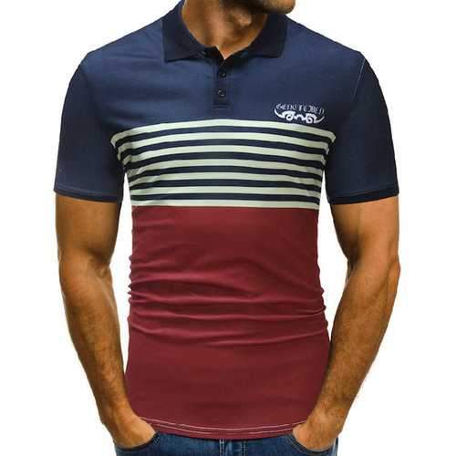 Striped Printed Hit Color Casual Golf Shirt