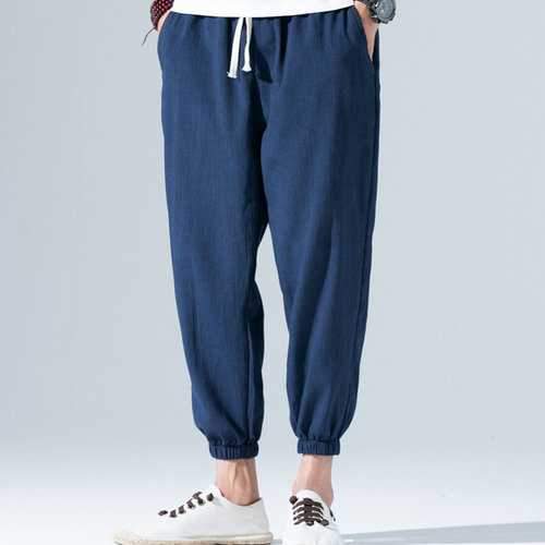 Chinese Style Linen Solid Color Casual Pants