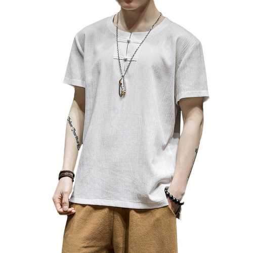 Chinese Style Cotton Linen Buttons T Shirts