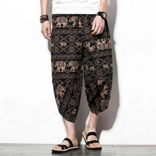 Ethnic Style Printed Calf Length Loose Pants
