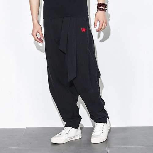 Men's Embroidered Flax Cotton Harem Pants