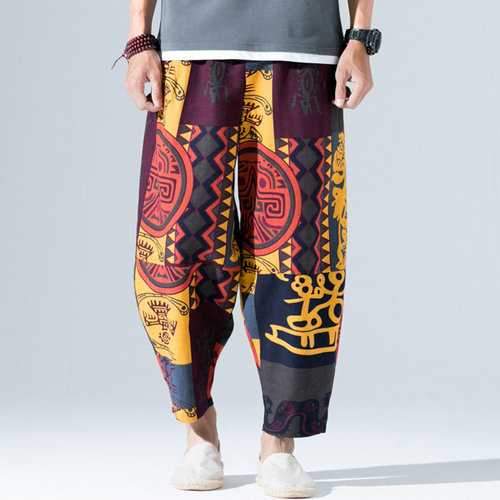 100%Cotton Folk-custom Wide Leg Pants