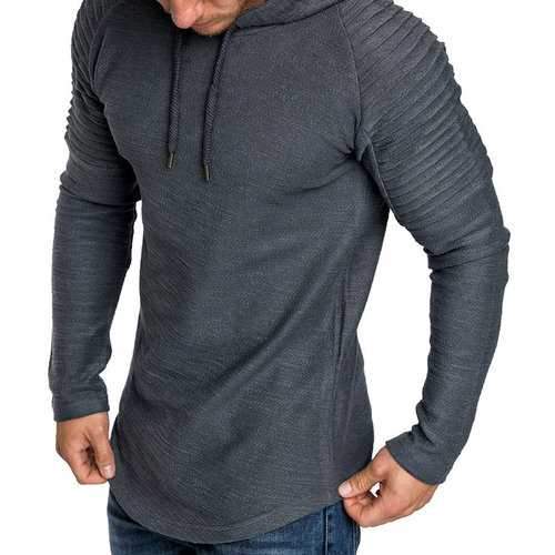 Striped Fold Raglan Sleeve Casual Hooded T Shirts