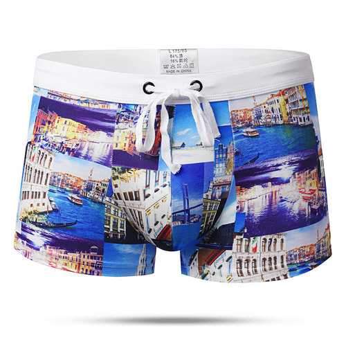 Summer Beach Printing Trunks Drawstring Swimwear