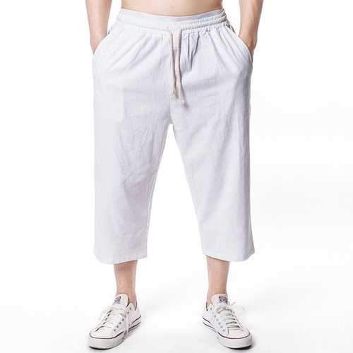 Beach Casual Baggy Linen Calf-Length Pants